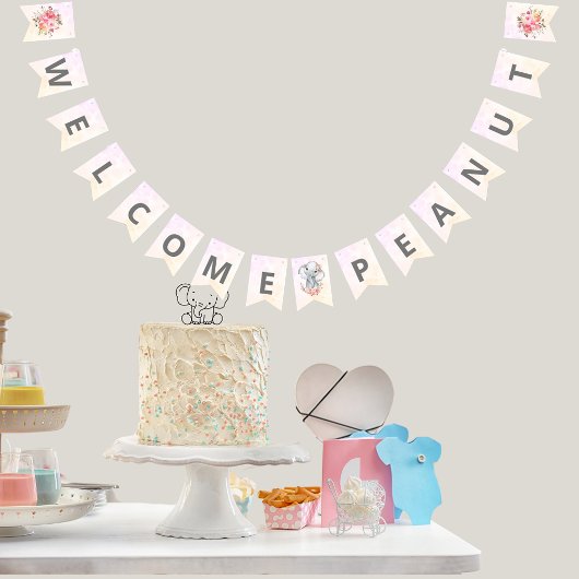 Olifant Baby shower Boho Chic koraal Welkom Vlaggetjes