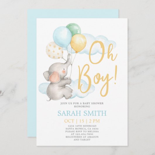 Olifant Baby shower boy Kaart (Voorkant / Achterkant)