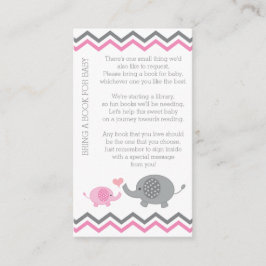 Olifant Baby shower Breng een boek invoegen roze m Informatiekaartje