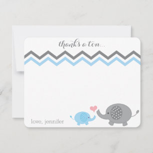Olifant Baby shower dank u blauw grijs Chevron Notitiekaartje