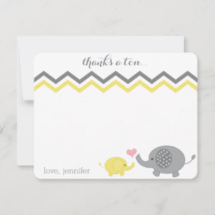 Olifant Baby shower dank u Geel Grijs Chevron Notitiekaartje