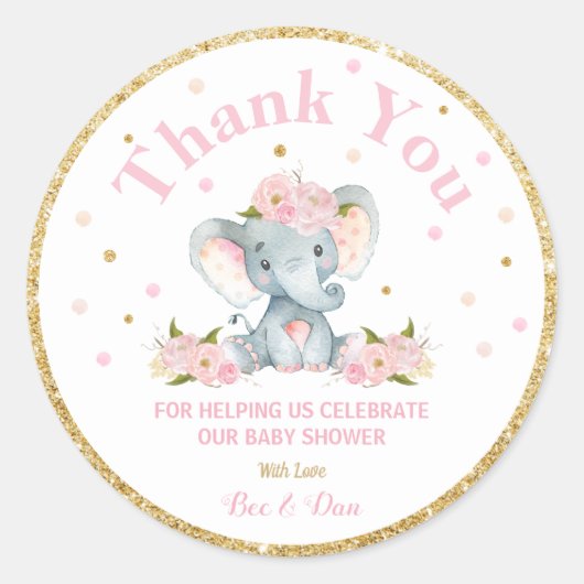 Olifant Baby shower dank u Sticker labels (Voorkant)