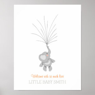 Olifant Baby shower gastboek Oranje Jongen Meisje Poster