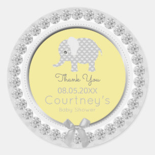 Olifant Baby shower Geel Grijs Bedankt Favor Ronde Sticker