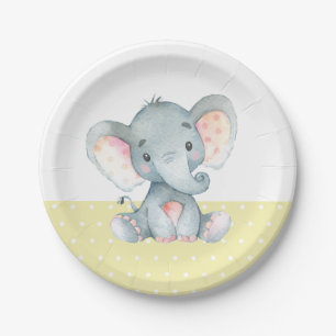 Olifant Baby shower geel papier Bord