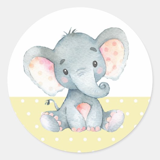 Olifant Baby Shower Geel Ronde Sticker (Voorkant)