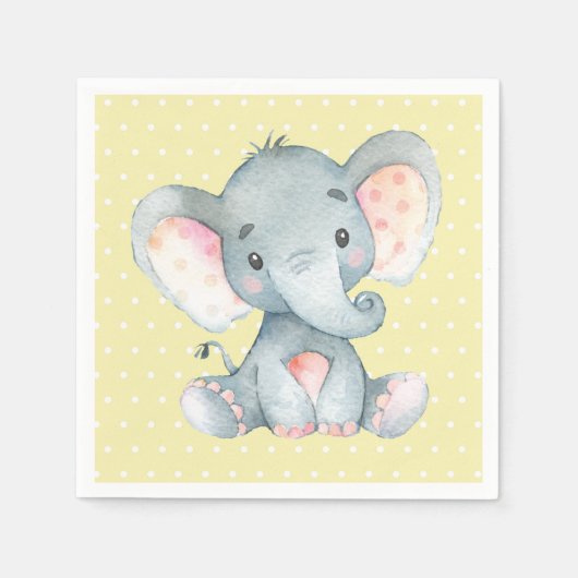 Olifant Baby shower gele servetten (Voorkant)