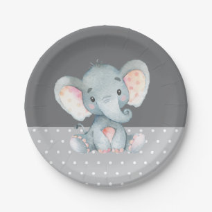 Olifant Baby shower grijs papier Bord
