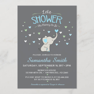 Olifant Baby shower Invitation, Boy Baby shower Kaart