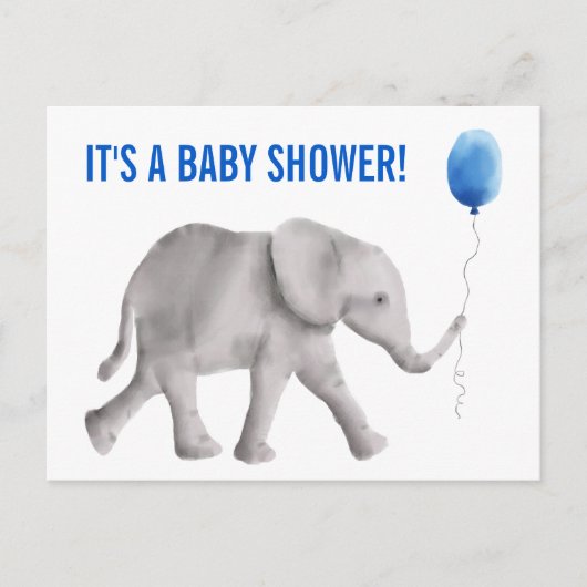Olifant Baby shower Invitation Briefkaart, blauw Uitnodiging Briefkaart (Voorkant)