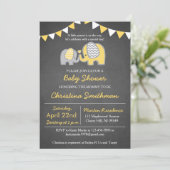 Olifant Baby shower Invitation Geel en Grijs Kaart (Staand voorkant)