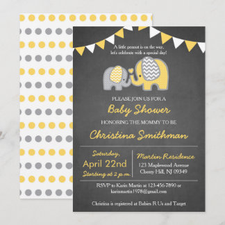 Olifant Baby shower Invitation Geel en Grijs Kaart
