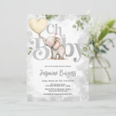 Olifant Baby shower Invitation - Geel Kaart (Staand voorkant)