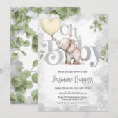Olifant Baby shower Invitation - Geel Kaart (Voorkant / Achterkant)