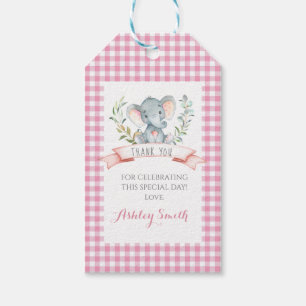 olifant baby shower nodigt roze meisje uit cadeaulabel