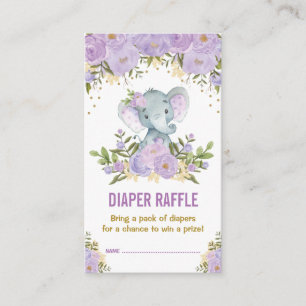 Olifant Baby shower Paarse Bloemenluier Raffle Informatiekaartje