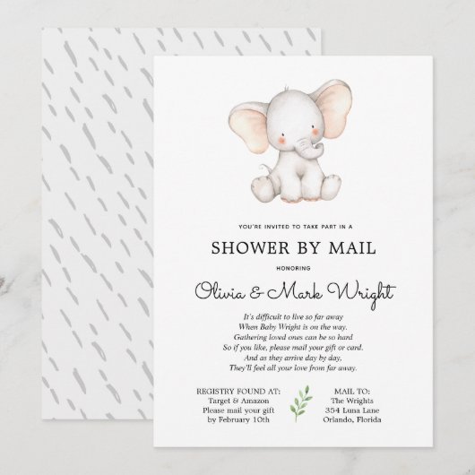 Olifant Baby shower per post Kaart (Voorkant / Achterkant)