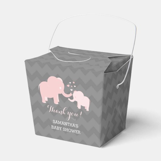 Olifant Baby shower Roze en Grijs Favor Box Bedankdoosjes (Voorkant Zijde)