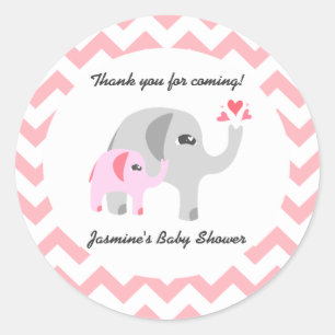 Olifant Baby shower Roze en Wit Ronde Sticker