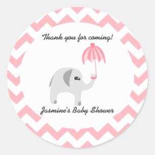 Olifant Baby shower roze paraplu Ronde Sticker