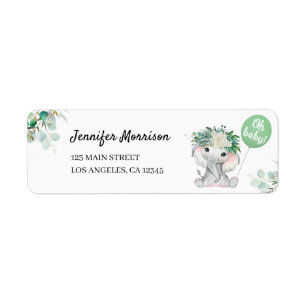 Olifant Baby Shower Saliegroen Retouradres Etiket