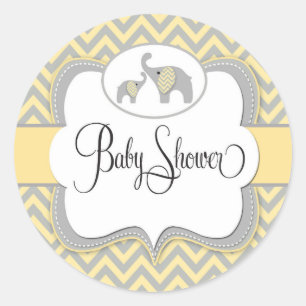 Olifant Baby shower Sticker in Geel Chevron