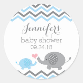 Olifant Baby shower Stickers | Blauw grijs Chevron