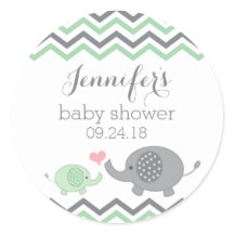 Olifant Baby shower Stickers Groen Grijs Chevron