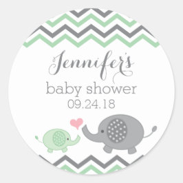 Olifant Baby shower Stickers Groen Grijs Chevron