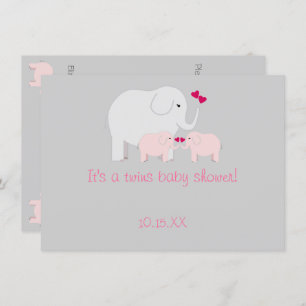 Olifant Baby shower Twin Meisjes Kaart
