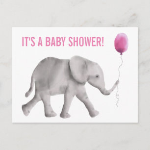 Olifant Baby shower Uitnodiging Briefkaart, Roze Briefkaart