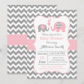 Olifant Baby Shower Uitnodiging, Chevron Kaart (Voorkant / Achterkant)