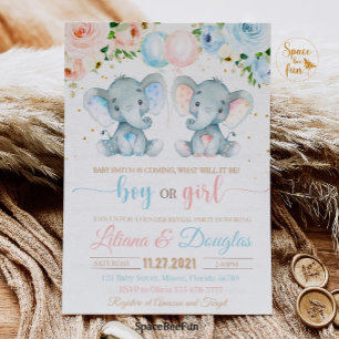 Olifant Baby Shower Uitnodiging Geslacht onthullin