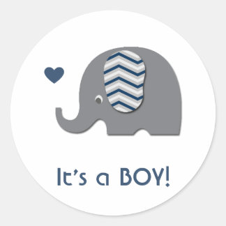 Olifant Baby shower Uitnodiging Jongen Blauw Chevr Ronde Sticker