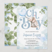 Olifant Baby Shower Uitnodiging - O Jongen (Voorkant / Achterkant)