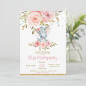 Olifant Baby shower Uitnodiging Roze Bloemen Meisj (Staand voorkant)