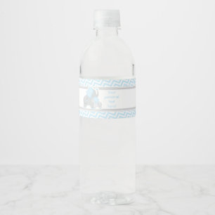 Olifant Baby shower Waterfles Label Blue Grey Etiket