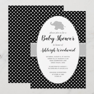 Olifant Baby Shower Zwart Wit Stippen Kaart