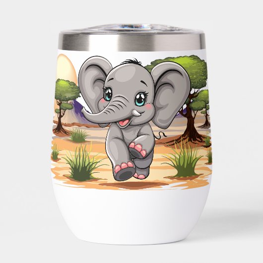 Olifant Baby springt vrolijk in Afrikaanse savanne (Voorkant)