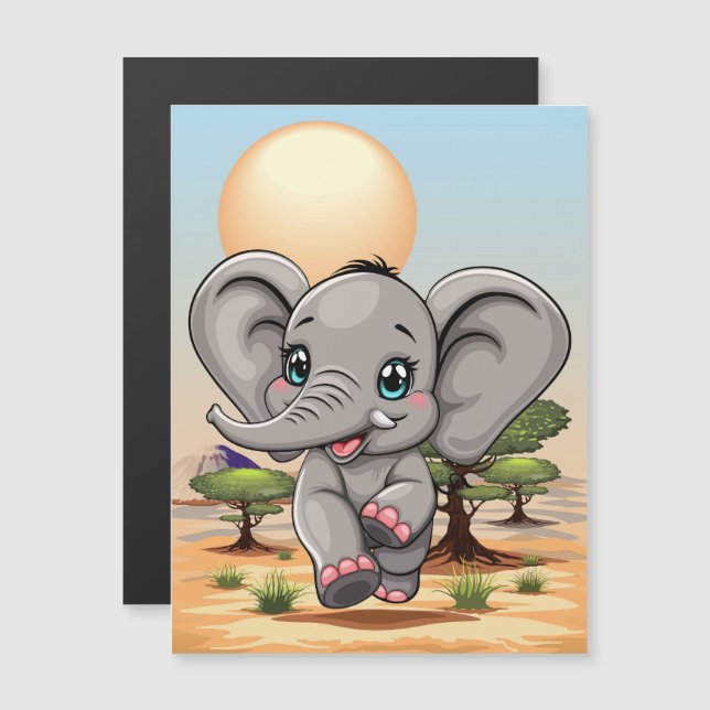 Olifant Baby springt vrolijk in Afrikaanse savanne (Voorkant / Achterkant)