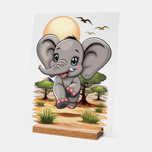 Olifant Baby springt vrolijk in Afrikaanse savanne Acryl Bord (Hoek)