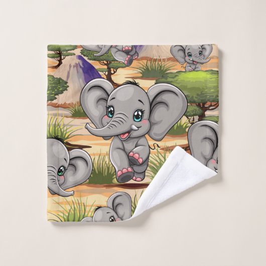 Olifant Baby springt vrolijk in Afrikaanse savanne Bad Handdoek (Wasdoekje)