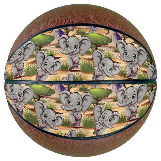 Olifant Baby springt vrolijk in Afrikaanse savanne Basketbal (Voorkant)