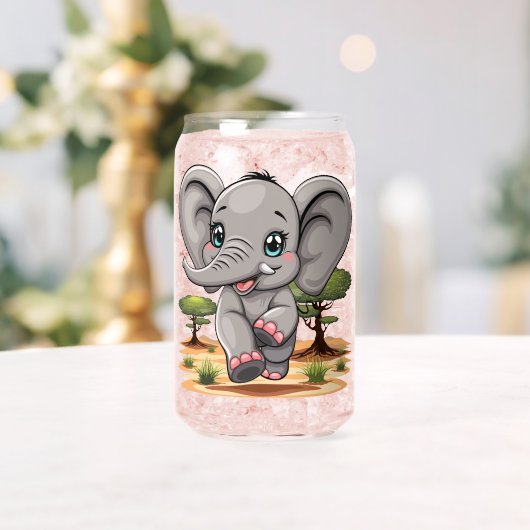 Olifant Baby springt vrolijk in Afrikaanse savanne Blikvorm Glas (Insitu (Huwelijk))