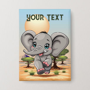 Olifant Baby springt vrolijk in Afrikaanse savanne Button