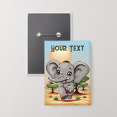 Olifant Baby springt vrolijk in Afrikaanse savanne Button (Voorkant / Achterkant)
