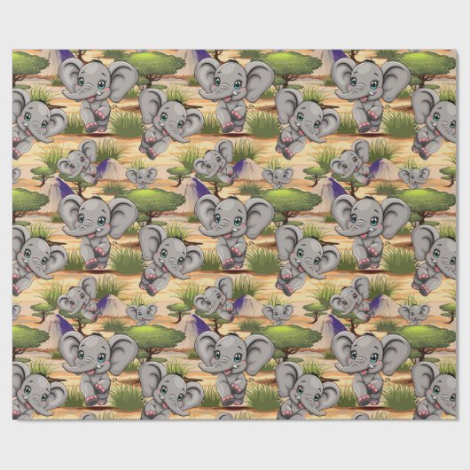 Olifant Baby springt vrolijk in Afrikaanse savanne Cadeaupapier (Vlak)