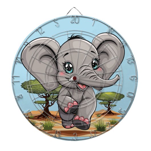 Olifant Baby springt vrolijk in Afrikaanse savanne Dartbord (Voorkant)