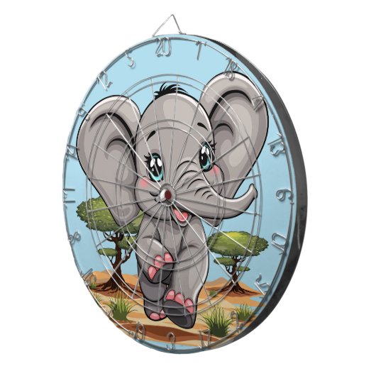 Olifant Baby springt vrolijk in Afrikaanse savanne Dartbord (Voorkant Rechts)