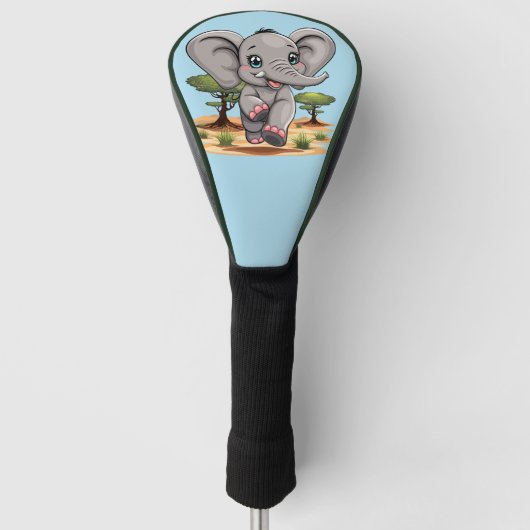Olifant Baby springt vrolijk in Afrikaanse savanne Golfheadcover (Voorkant)